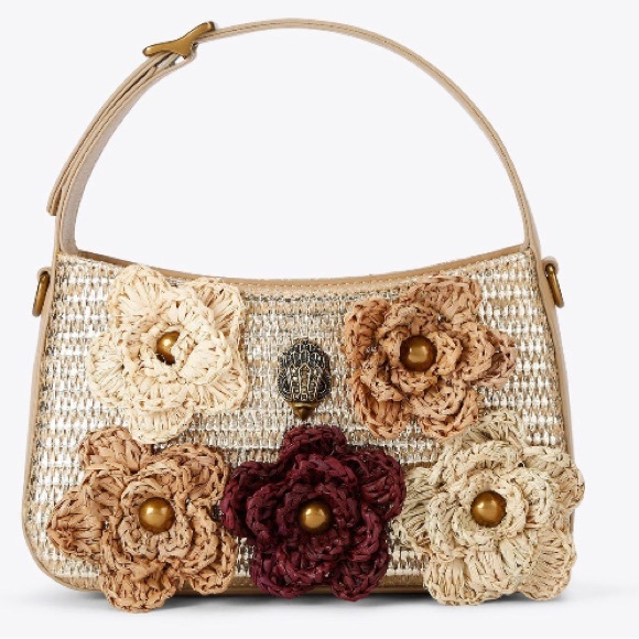 Kurt Geiger Beige Floral Woven Shoulder Bag - Picture 1 of 6